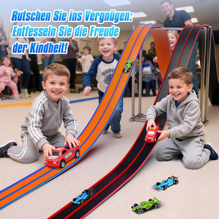 Hot Bee 4,5M Autorennbahn Spielzeug aus Silikon mit Saugnapf, Flexible Rennstrecke für Kinder ab 3 J