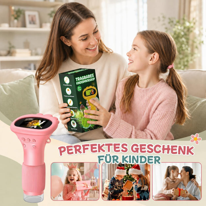 GeschenPark Handheld Kinder Mikroskop Outdoor Entdeckungs Set - 1000x Vergrösserung, 2" HD Display -