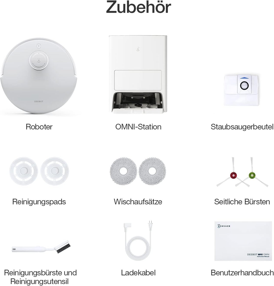 ECOVACS DEEBOT T20 OMNI 6000Pa Saugroboter, Auto-Mopp-Hebefunktion, Heisswasser-Mopp-Wäsche und Mopp