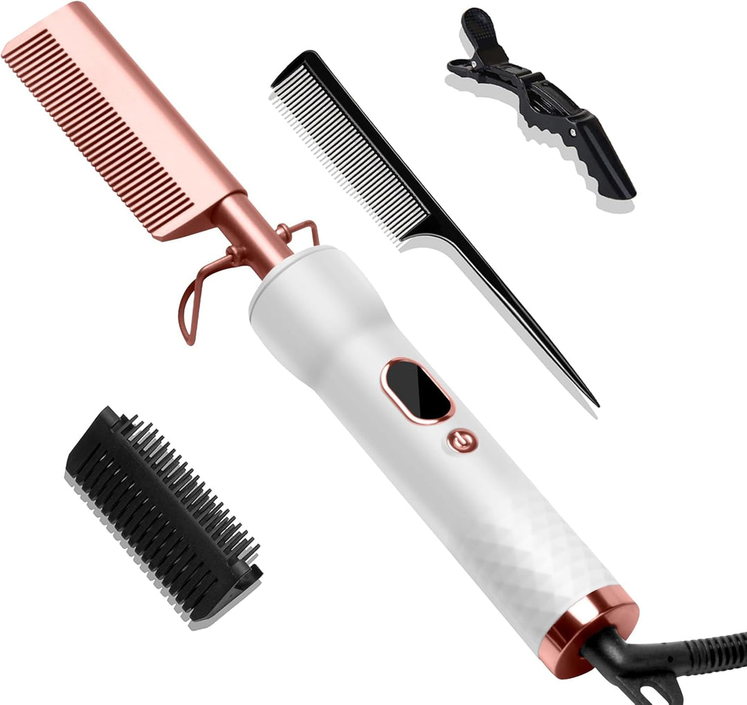 UKLISS Glätteisen Glättbürste, Hot Comb Elektrischer Heisskamm für Afro Haare & Perücken & Bart, Haa
