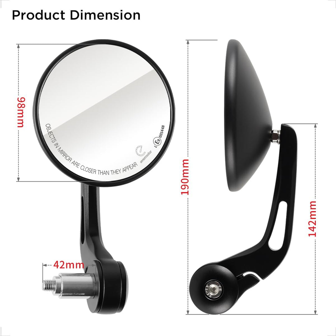 Evermotor Universal E9 Geprüfter Motorrad Spiegel, 360°Drehbarer Aluminium Lenkerendenspiegel Motorr