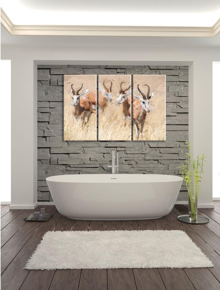 Pixxprint Tiere in Savanne als Leinwandbild/Grösse: 3 Teilig (120x80) cm/Wandbild/Kunstdruck/fertig