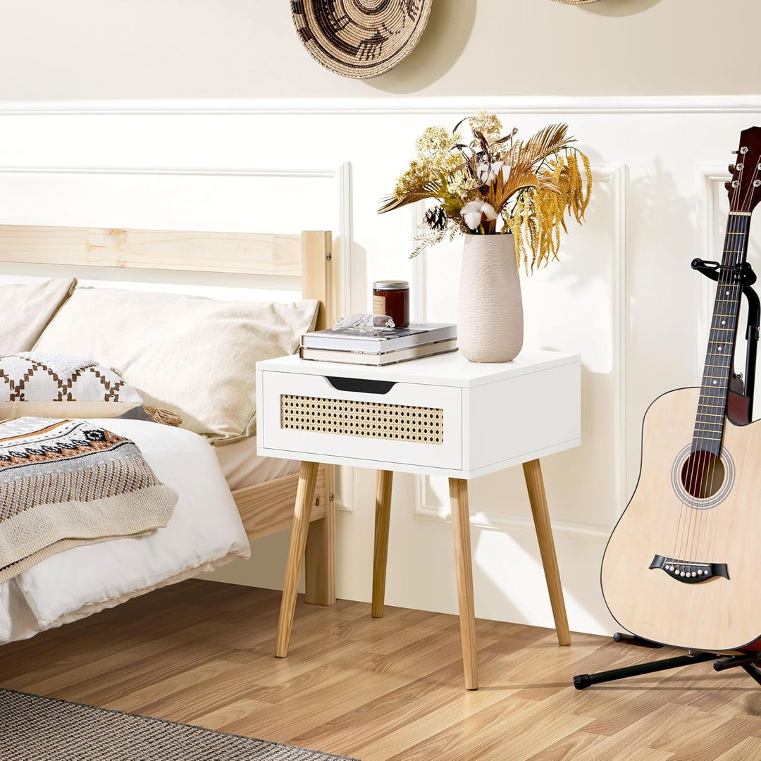 Yaheetech Nachttisch 2er Set Beistelltisch Rattan Nachtkommode mit Schublade Schlichter Boxspringbet