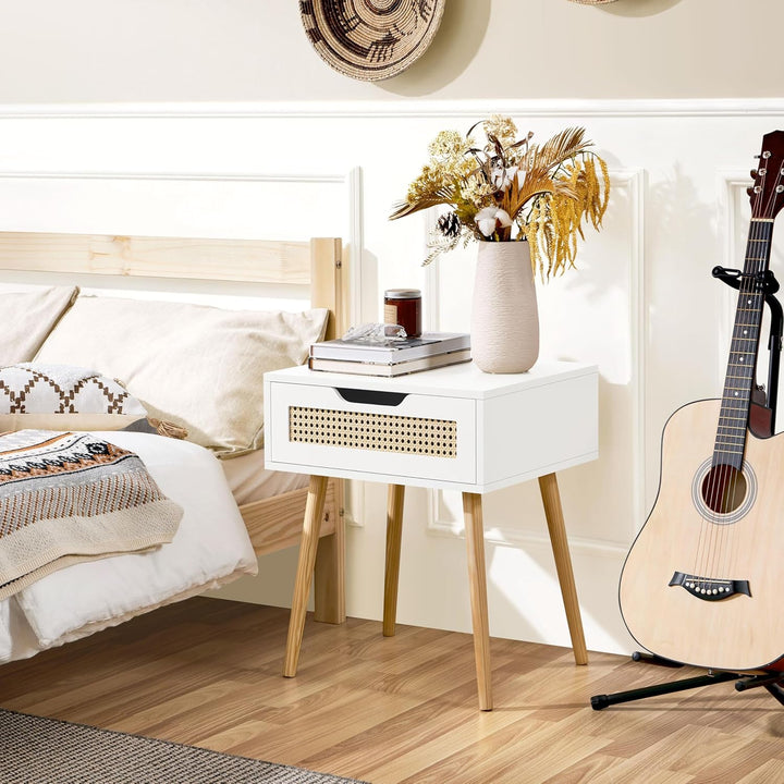 Yaheetech Nachttisch 2er Set Beistelltisch Rattan Nachtkommode mit Schublade Schlichter Boxspringbet