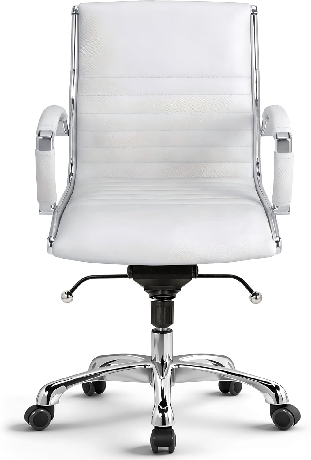 VERSEE Bürostuhl Montreal aus Echtleder, Weiss, Sitzhöhe 46–54 cm | Ergonomischer Schreibtischstuhl