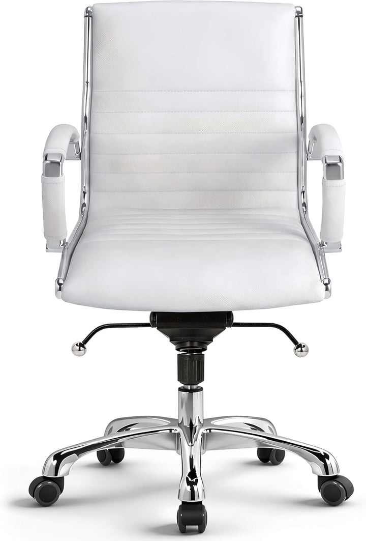 VERSEE Bürostuhl Montreal aus Echtleder, Weiss, Sitzhöhe 46–54 cm | Ergonomischer Schreibtischstuhl