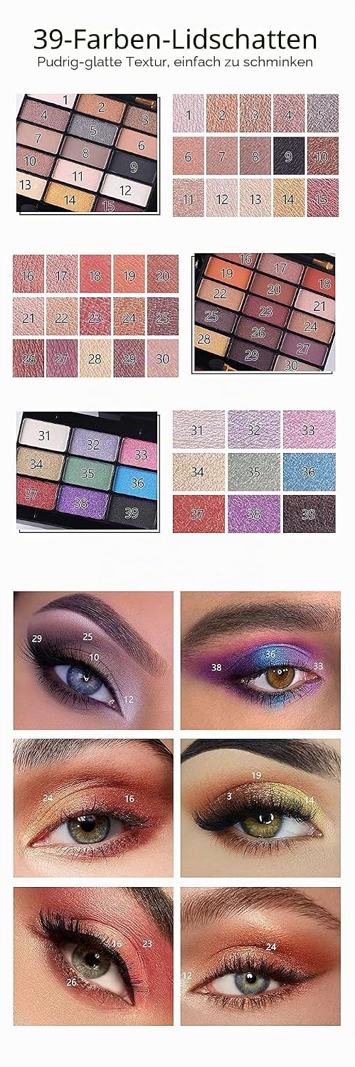 39 Farben Makeup Set, Cosmetics Schminkkassette, Kosmetik Eyeshadow Palette, mit Concealer, Gesicht