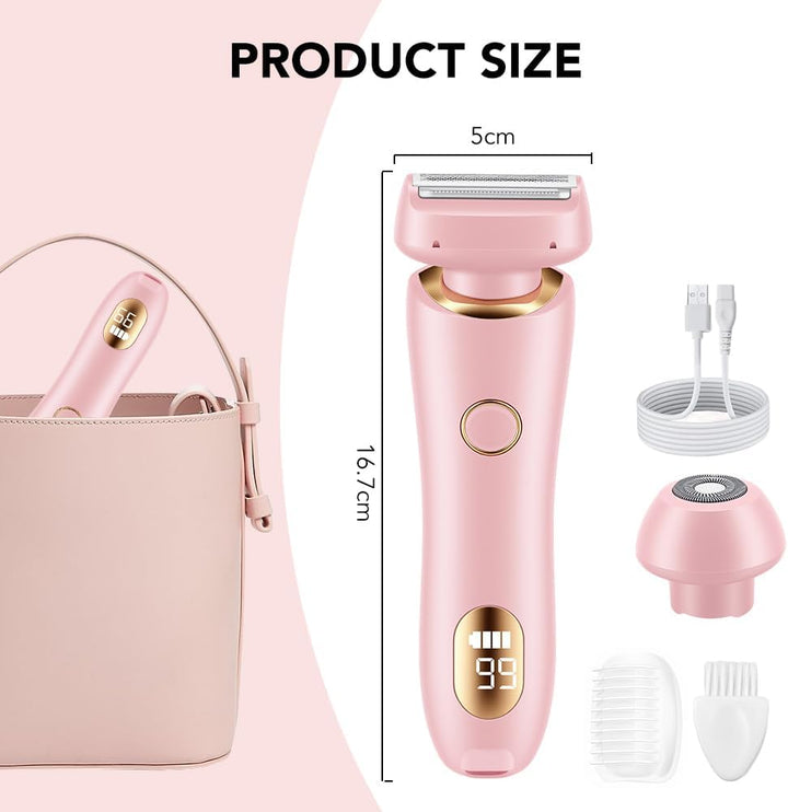 Rasierer Damen, Damen Rasierer Intimzone, 2 in 1 Damen Körperrasierer,Trocken und Nassbetrieb für Ac