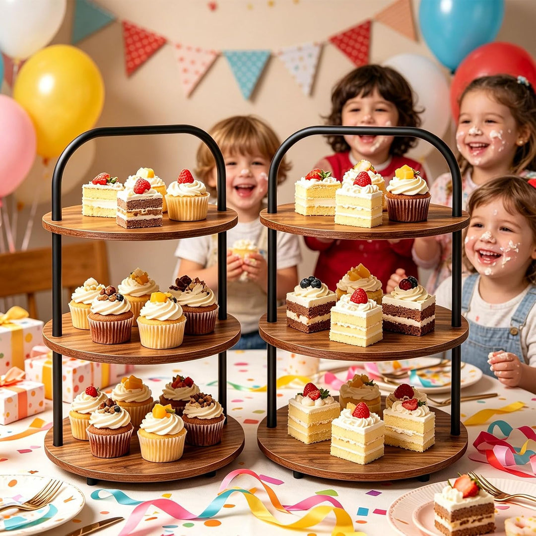 2Pcs KuchenstäNder Aus Holz, 3-Etage KuchenstäNder FüR 100 Cupcakes, GrossEr Runder KuchenstäNder Au
