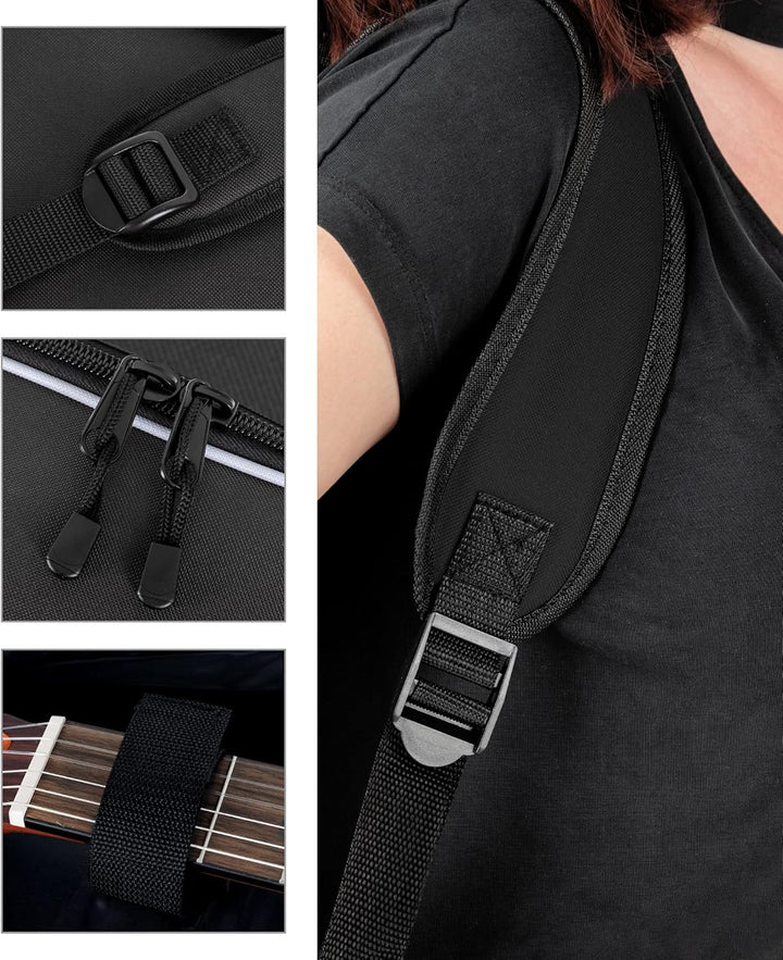 ROCKTILE 1/2 Klassik-Gitarrentasche (gepolsterter Gigbag, Rucksackgarnitur, 2 Aussentaschen) schwarz