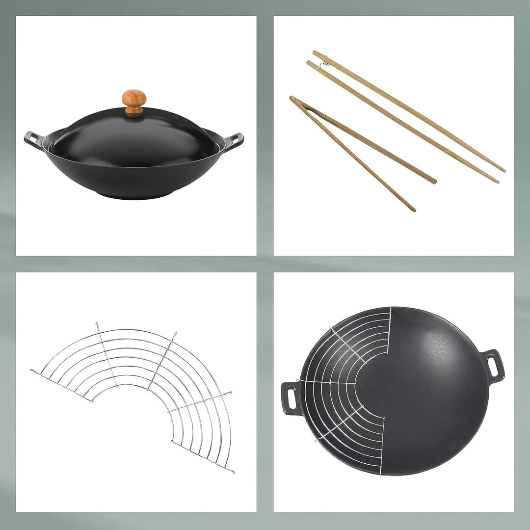 Kela 77943 Wok-Set mit Deckel, Induktionsgeeigent, 36 cm Durchmesser, Wok-Set Asia, 36 x 36 x 10 cm