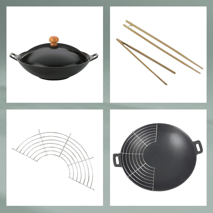 Kela 77943 Wok-Set mit Deckel, Induktionsgeeigent, 36 cm Durchmesser, Wok-Set Asia, 36 x 36 x 10 cm