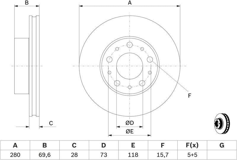 Bosch BD2100 Bremsscheiben - Vorderachse - ECE-R90 Zertifizierung - zwei Bremsscheiben pro Set