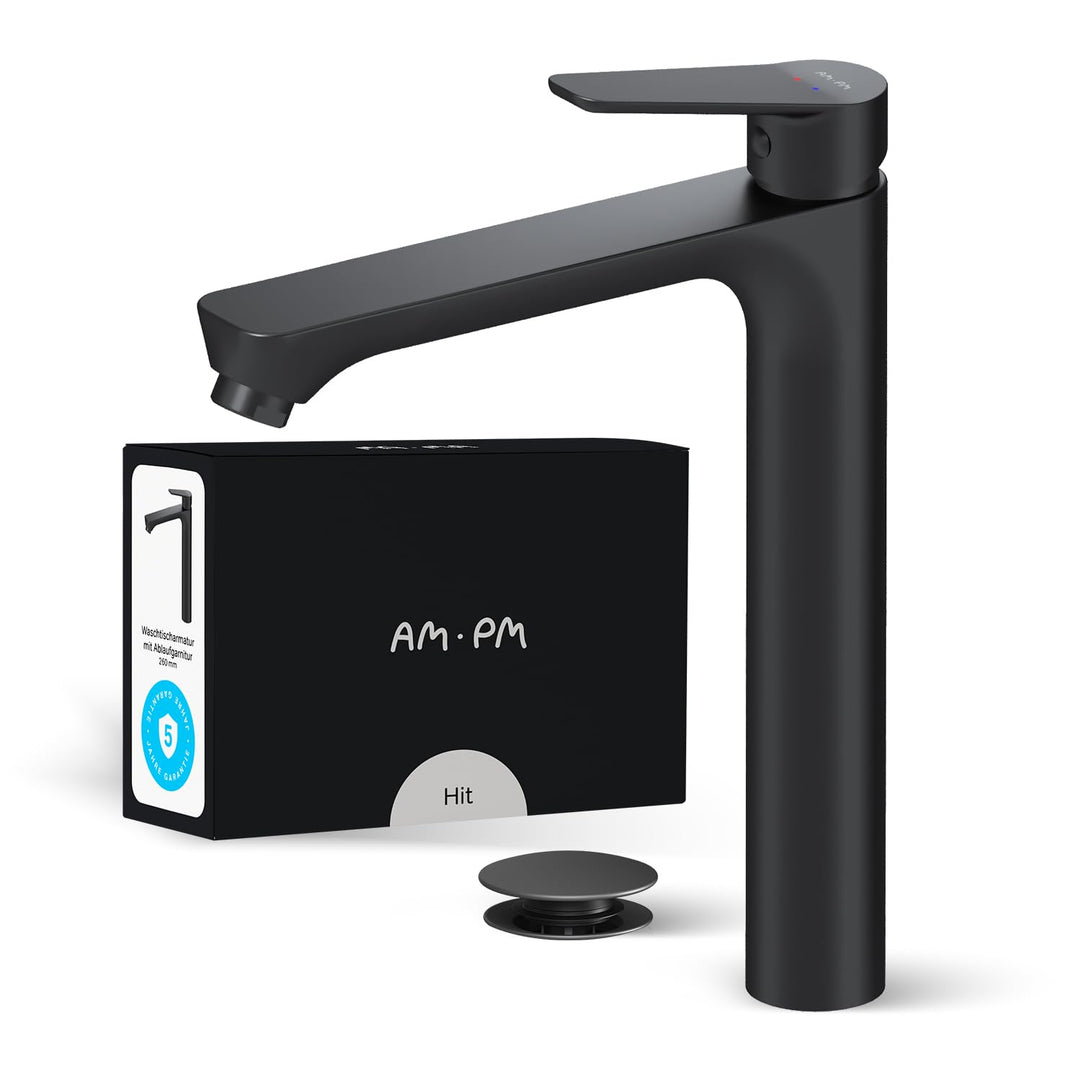 AM.PM Waschtischarmatur mit Klick-Ablaufgarnitur, Wasserhahn Bad mit Auslauf Höhe 193mm, SoftMotion