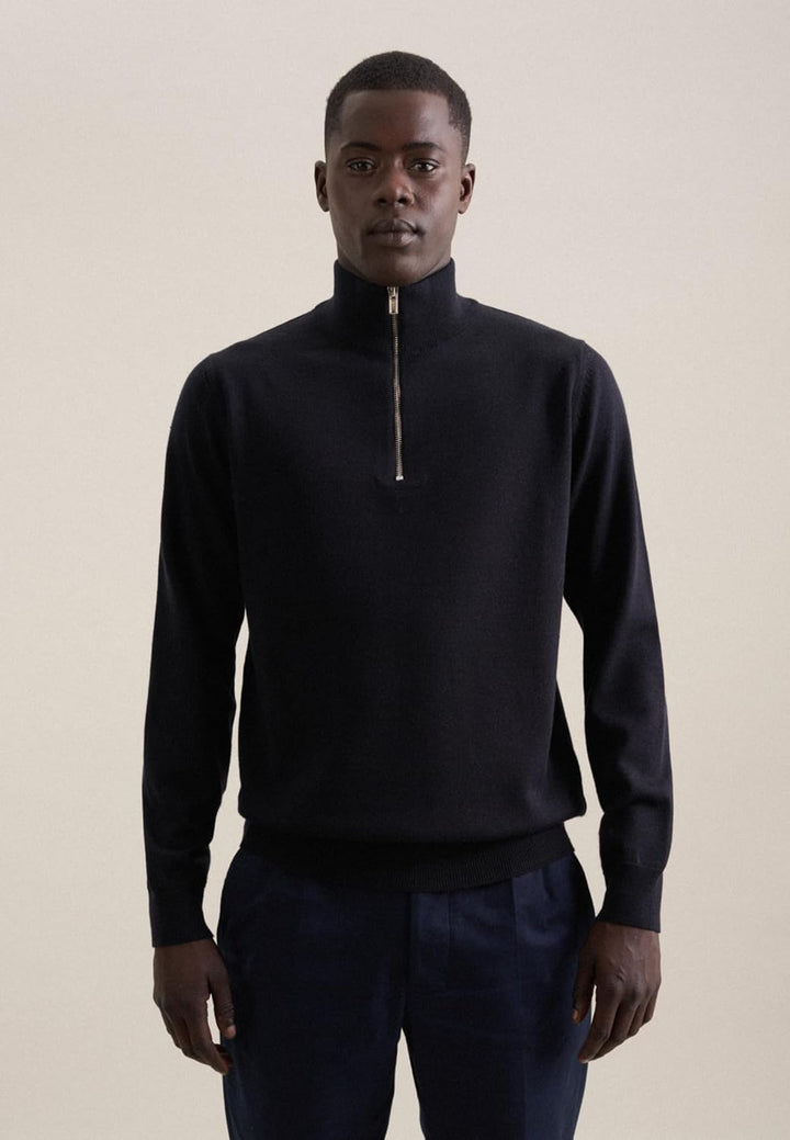 Seidensticker Herren Merino Reissverschluss Pullover S Blau, S Blau