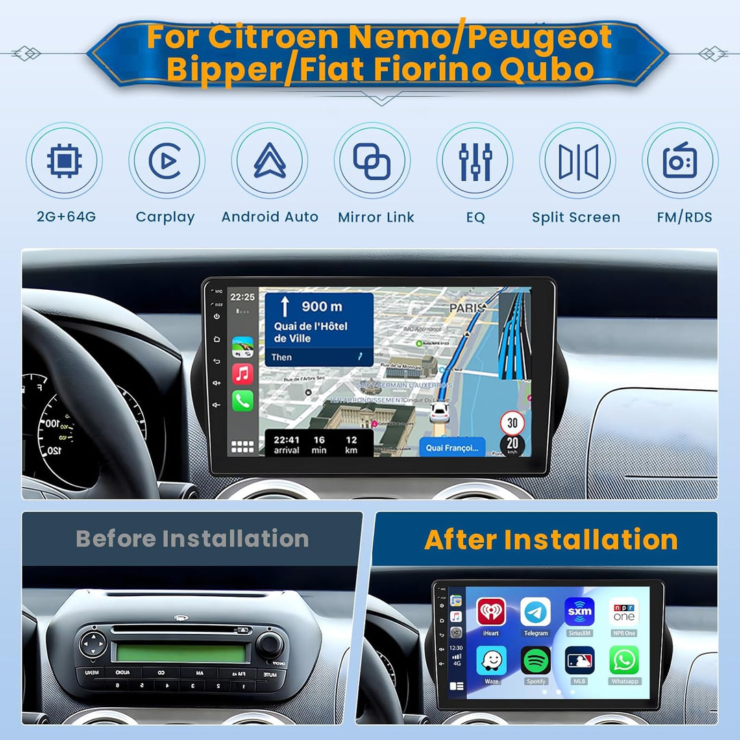 10,1 Zoll Android 15 Autoradio für Citroen Nemo/Peugeot Bipper/FIAT Fiorino Qubo 2 DIN-Bildschirm (2