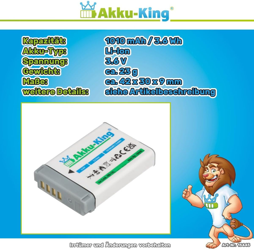 Akku-King Akku kompatibel mit Canon NB-13L - Li-Ion 1010mAh - für Canon PowerShot G5X G7X G9X, G7X M