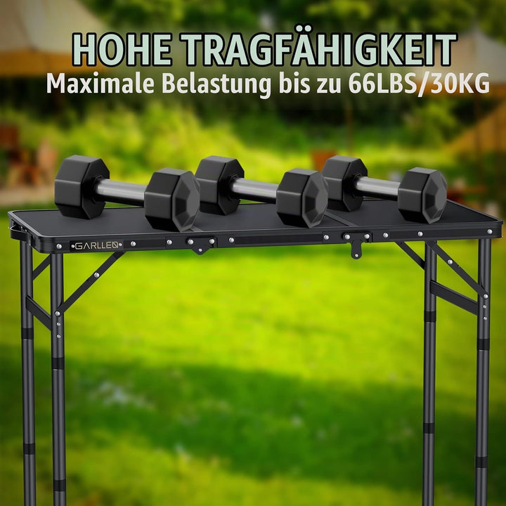 GARLLEN Campingtisch klappbar, 87x40cm &amp; 3 einstellbare Höhen(26/48/70cm), Klapptisch Camping Tisch,