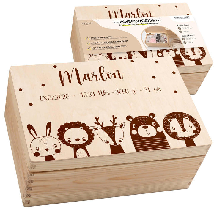 KIDSMOOD - Erinnerungsbox Baby, personalisierte Holzkiste mit Deckel, Ideal zur Aufbewahrung von Eri