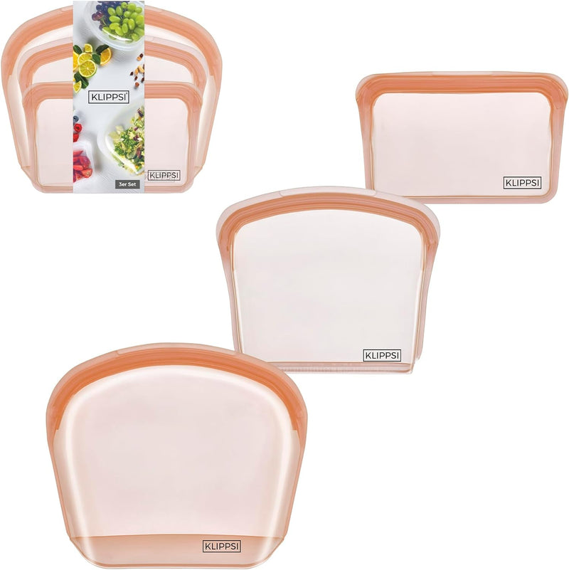 KLIPPSI® Wiederverwendbare Silikonbeutel Set Gefrierbeutel Aufbewahrungsbeutel reissfest, hitze-kält