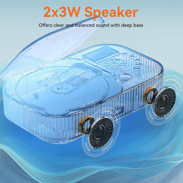 MONODEAL CD Player Tragbar mit Radio FM, Wiederaufladbar CD Player Bluetooth mit Lautsprecher, Unter