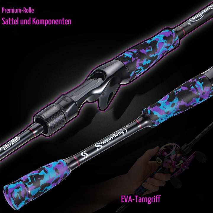 Sougayilang MX-2 Wurfangelrute und Baitcastrolle Combo, 1,8m/2,1m Baitcaster Combo - Raubfisch-Angel