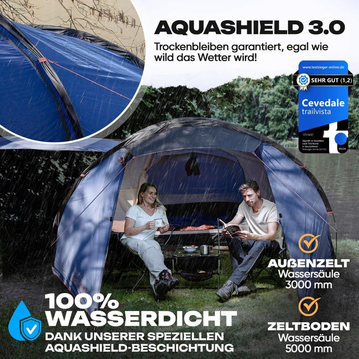 Cevedale Zelt 4 Personen Wasserdicht, leicht, kompakt & schnell aufbaubare Zelte, Camping Zelt mit V