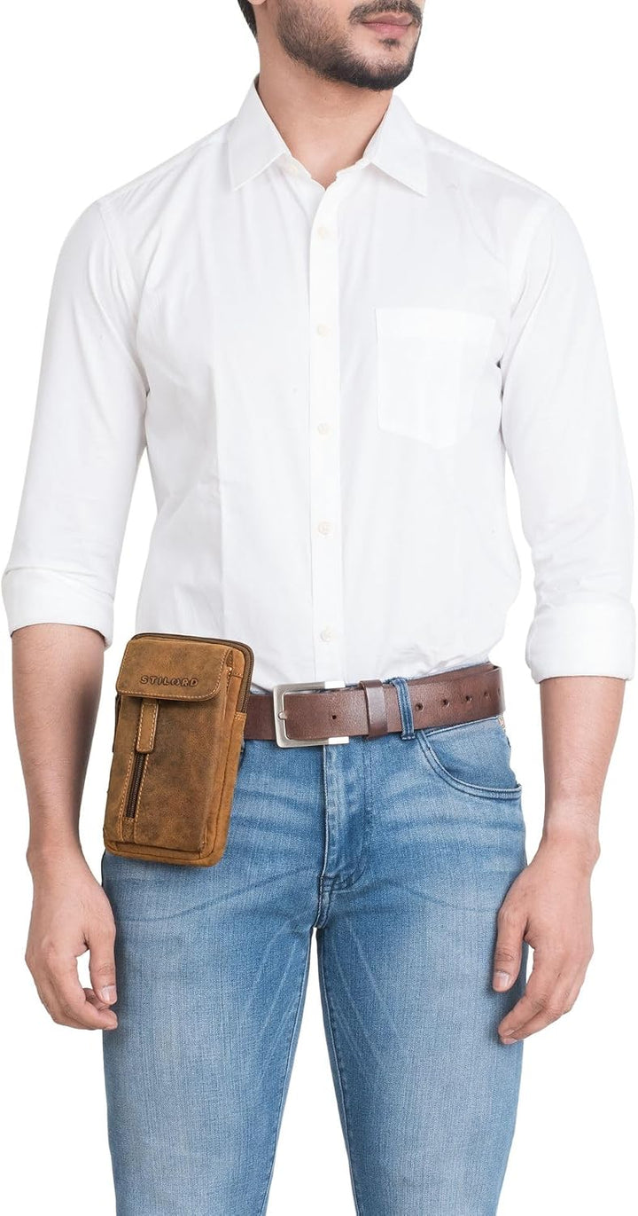 STILORD Mael 2-in-1 Umhängetasche Herren Leder Handytasche zum Umhängen Gürteltasche Brusttasche - S