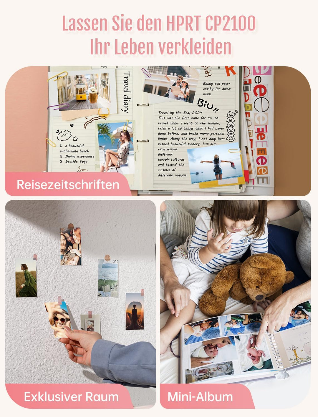 HPRT Mini Fotodrucker für Smartphone(5x7,6cm), drahtloser Bild-Drucker für Smartphone,tragbarer Foto