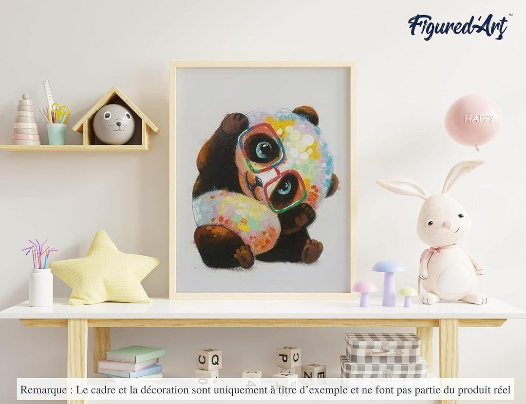 Figured'Art Malen Nach Zahlen Erwachsene Panda und Brillen - Paint by Numbers Basteln DIY Bastelset