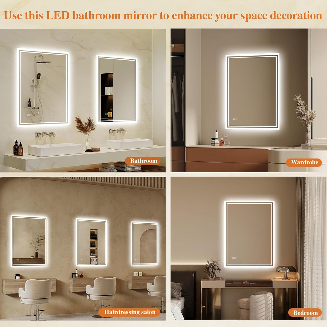 Badspiegel-mit-Beleuchtung 50x70cm: LED Badezimmer-Spiegel Badezimmerspiegel mit Beschlagfrei, Touch