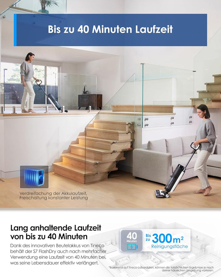 Tineco Floor ONE S7 FlashDry Nass Trockensauger, 70°C Heissluft-Schnell-Trocknung, Doppelseitige Kan
