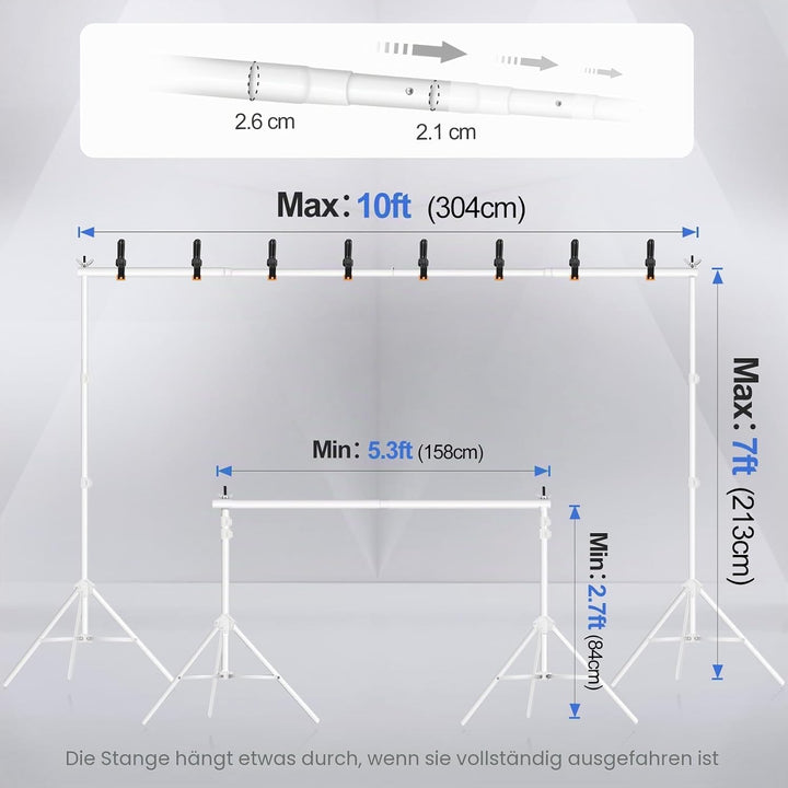EMART Weisser Foto Hintergrund Ständer, 2x3m Verstellbarer Hintergrundsystem mit 8 Hintergrundklemme