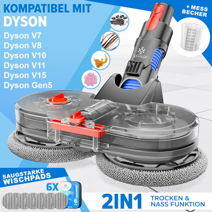KESSER® Wischaufsatz für Dyson V7/V8/V10/V11/V15 Staubsauger Zubehör Aufsätze | Wischmopp mit Wasser