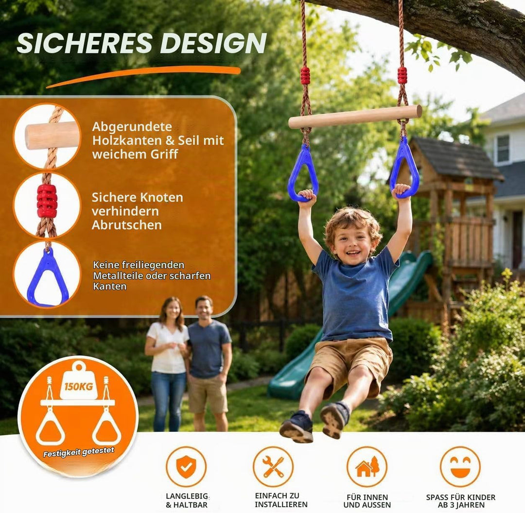 Multifunktions Kinderholz Trapeze Schaukel mit Kunststoffringen Turnringe Ringe zum Aufhängen belast