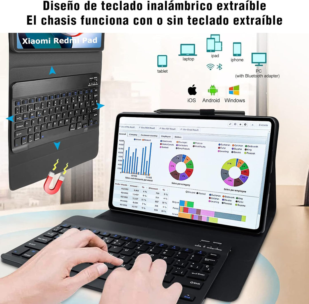 YUEJIDZ Xiaomi L83 Redmi Pad 10,61 Zoll 2022 Schutzhülle mit spanischer Tastatur, ultradünn, Premium