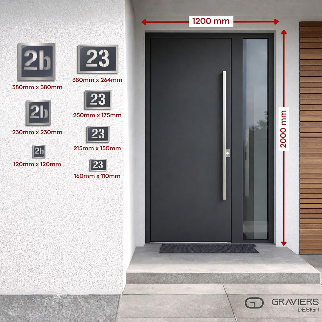Graviers Design Hausnummer aus V2A Edelstahl 380x264mm - Anthrazit Metallic - Wetterfest Rostfrei In
