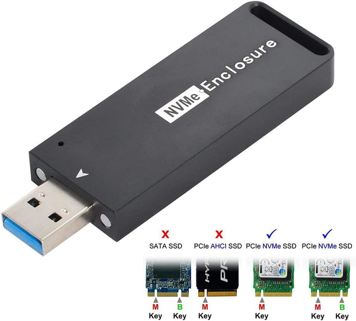 NFHK USB 3.1 Gen2 10Gbps to NVME PCI-E M-Key Solid State Drive External Enclosure 2230/2242mm Black