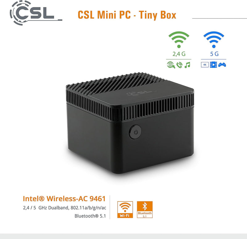 Mini PC CSL Tiny Box Windows 11 Home, Intel Celeron N4120 4x2600 MHz, 128 GB eMMC SSD, 4 GB DDR4-RAM