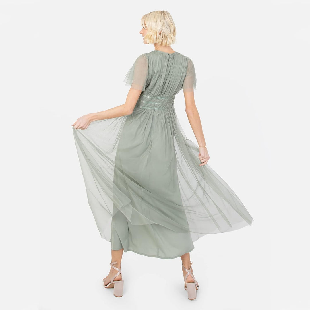 Anaya with Love Ladies Midaxi Dress for Women High Waist Keyhole Short Flutter Sleeve Crew Neckline