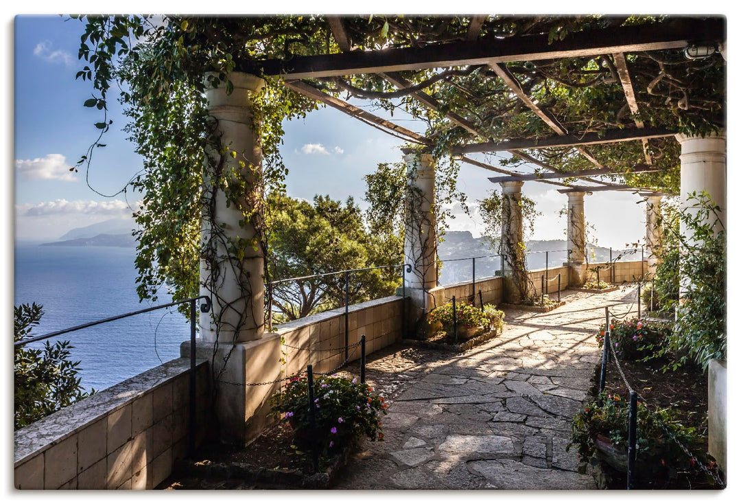 ARTland Leinwandbilder Wandbild Bild auf Leinwand 60x40 cm Ausblick Meer Strand Küste Garten Villa C