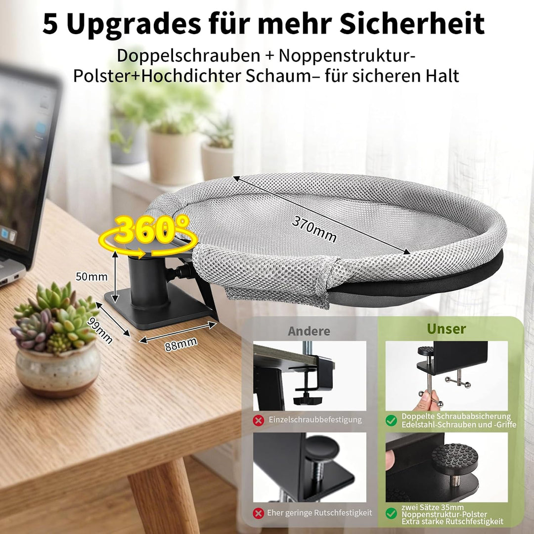Katzenbett für Schreibtisch Katzenkorb 360° Drehbar, Katzen Schreibtisch Bett bis zu 20KG, Doppelte