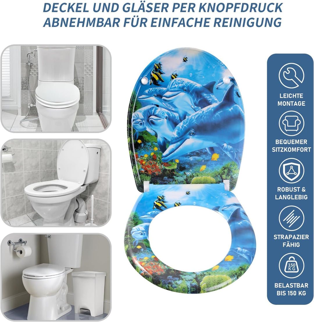 Toilettendeckel mit Absenkautomatik, WC Sitz mit Absenkautomatik Oval Form klodeckel Einfache Reinig