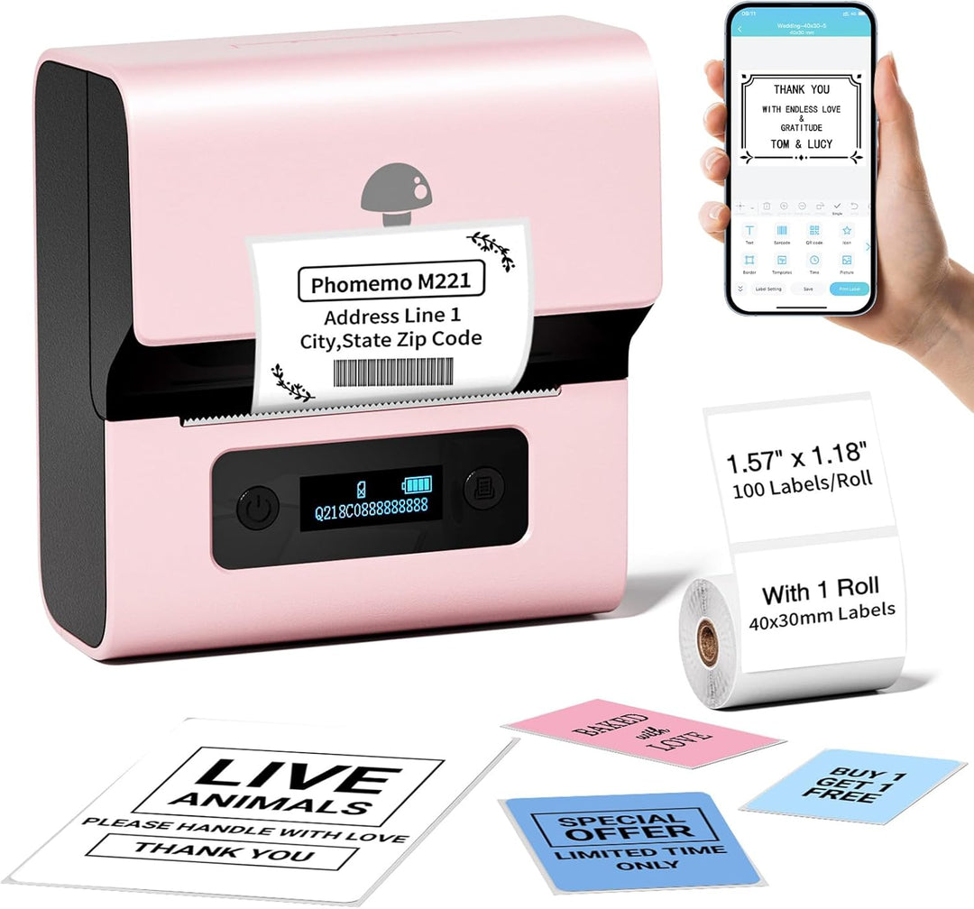 Phomemo M221 Etikettendrucker - Bluetooth Beschriftungsgerät Selbstklebend Mini Labeldrucker für Bar