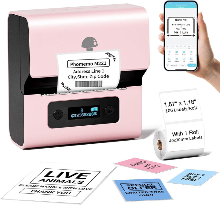 Phomemo M221 Etikettendrucker - Bluetooth Beschriftungsgerät Selbstklebend Mini Labeldrucker für Bar