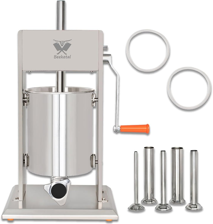 Beeketal 'BT010' Edelstahl Industrie Wurstfüllmaschine (10 L Volumen) SGS-geprüft, Profi Wurstfüller