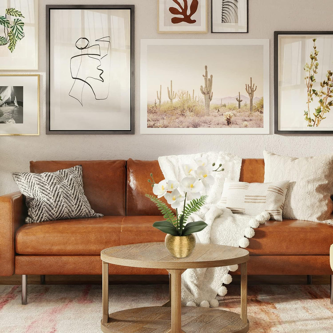 Kunstblumen wie Echt Orchideen Künstlich Blumen Deko Kunstpflanze Phalaenopsis im Goldfarbenen Topf
