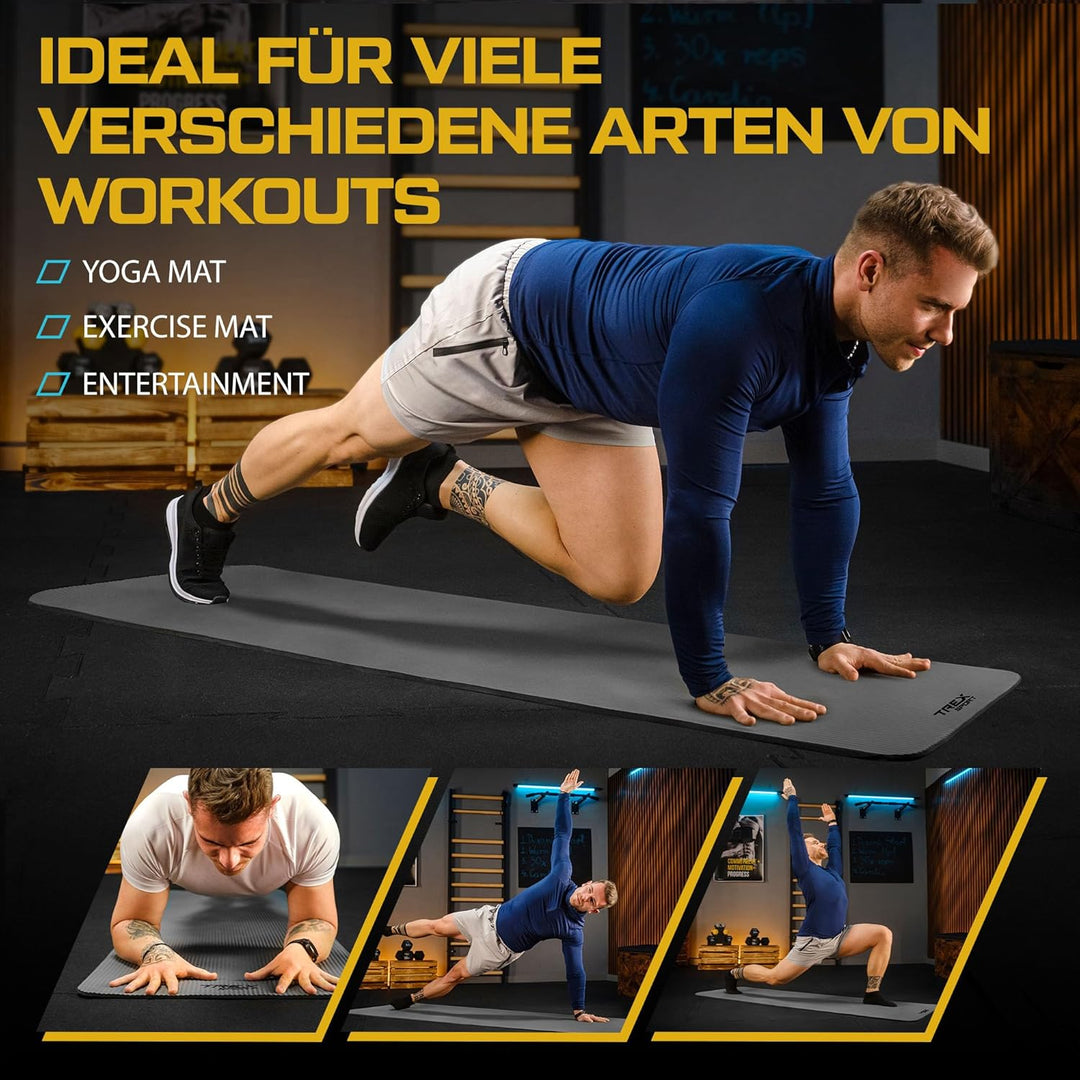 TREX SPORT Gymnastikmatte extra dick und weich | Fitnessmatte 180x60x1cm mit Tragegurt | Yogamatte r