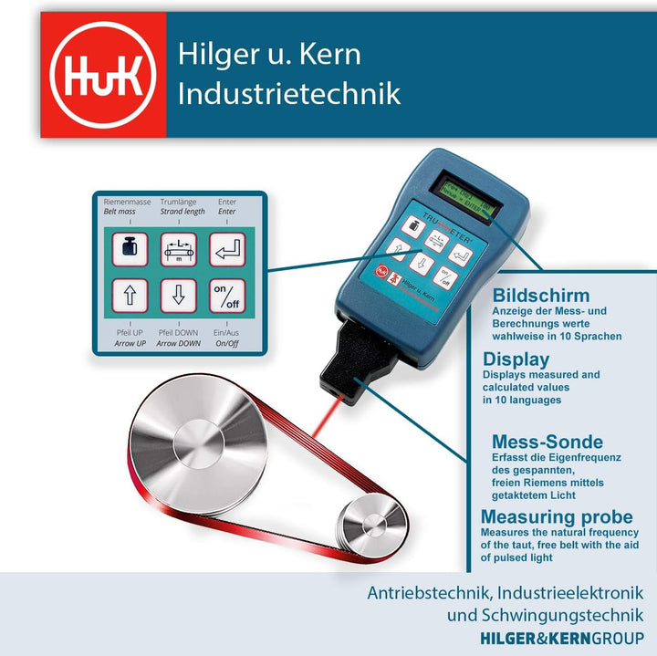 TRUMMETER® Riemenspannungsmessgerät, Messbereich 10-800 Hz, Zwei Zeilen LCD, 10 Sprachen verfügbar,