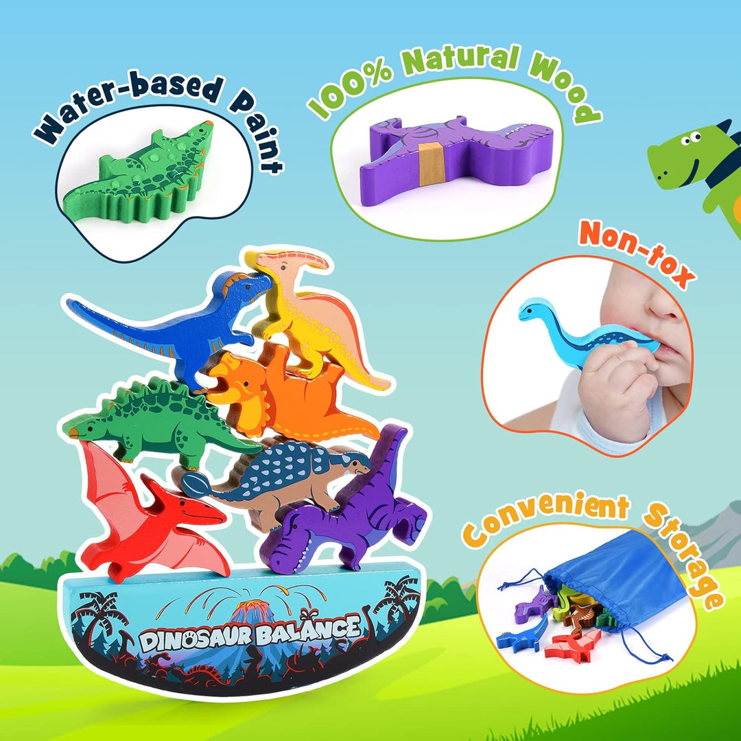 DejaNard Dinosaurier-Stapelspielzeug aus Holz, Montessori Spielzeug & Weihnachts-Geschenke für Kinde